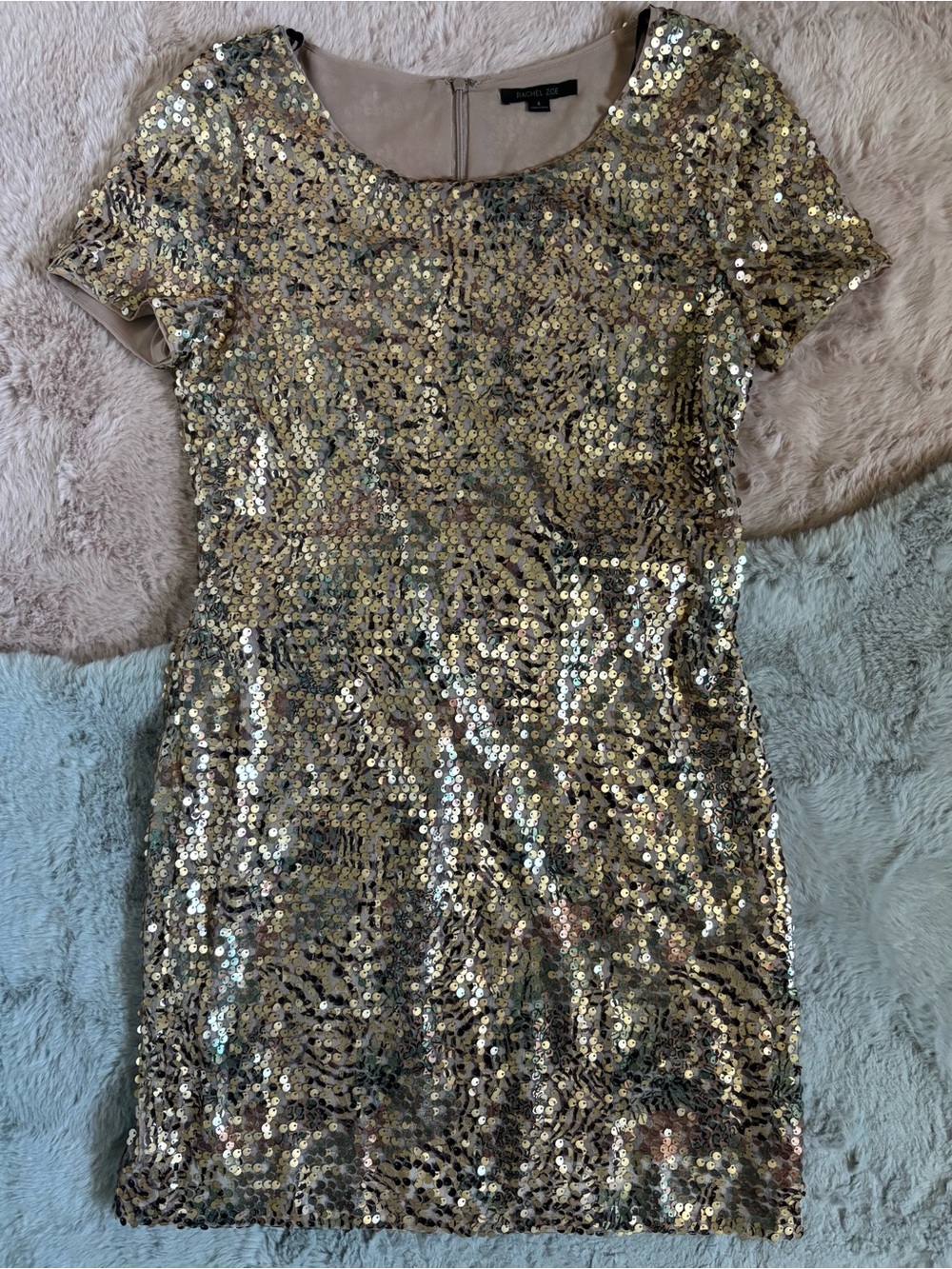 Rachel Zoe gold sequin short sleeve mini dress